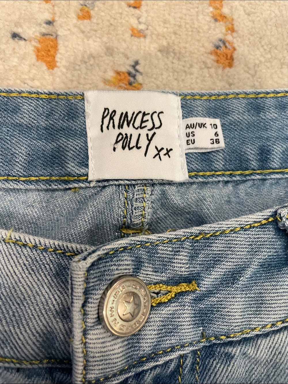 Princess Polly Light Blue Denim Jeans with Yellow Stitching - Picture 2 of 7